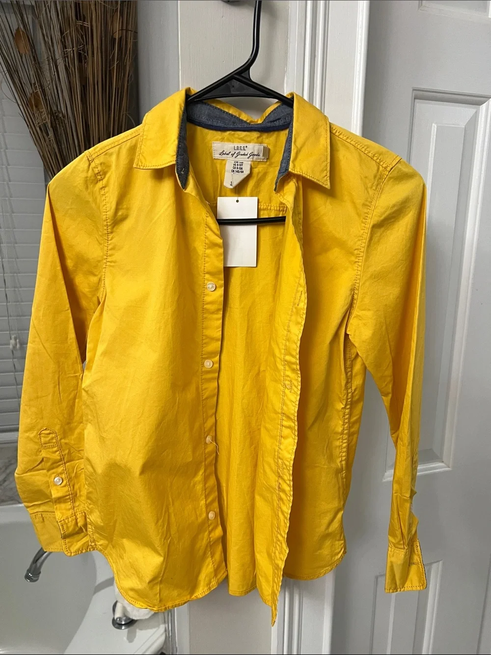 H&M Yellow Button-Down Shirt with Contrast Chambray Trim